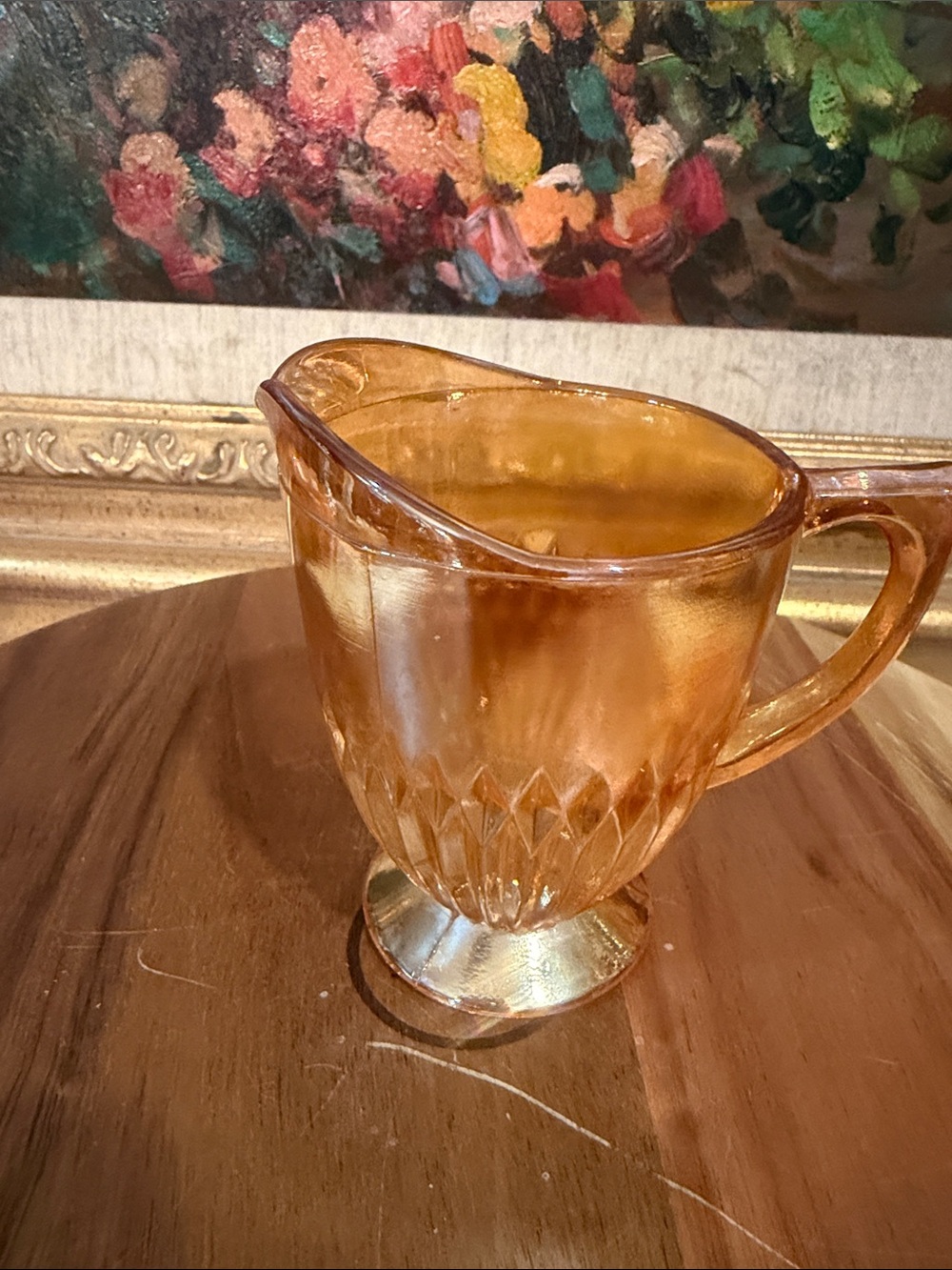 vintage Carnival glass Jeanette Marigold creamer